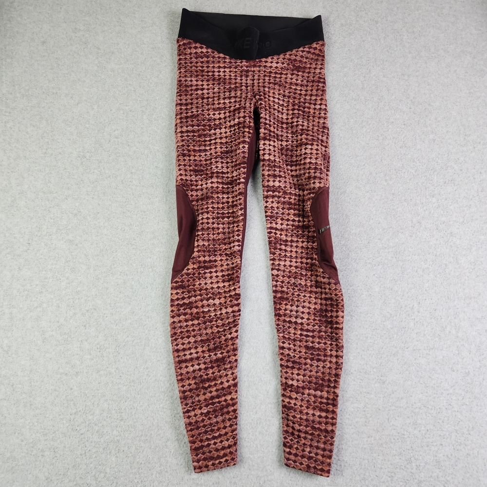 Nike Pro Leggings Women Small Burgundy Geometric Print Compression Active Pants
